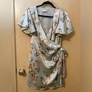Floral Satin Wrap Dress